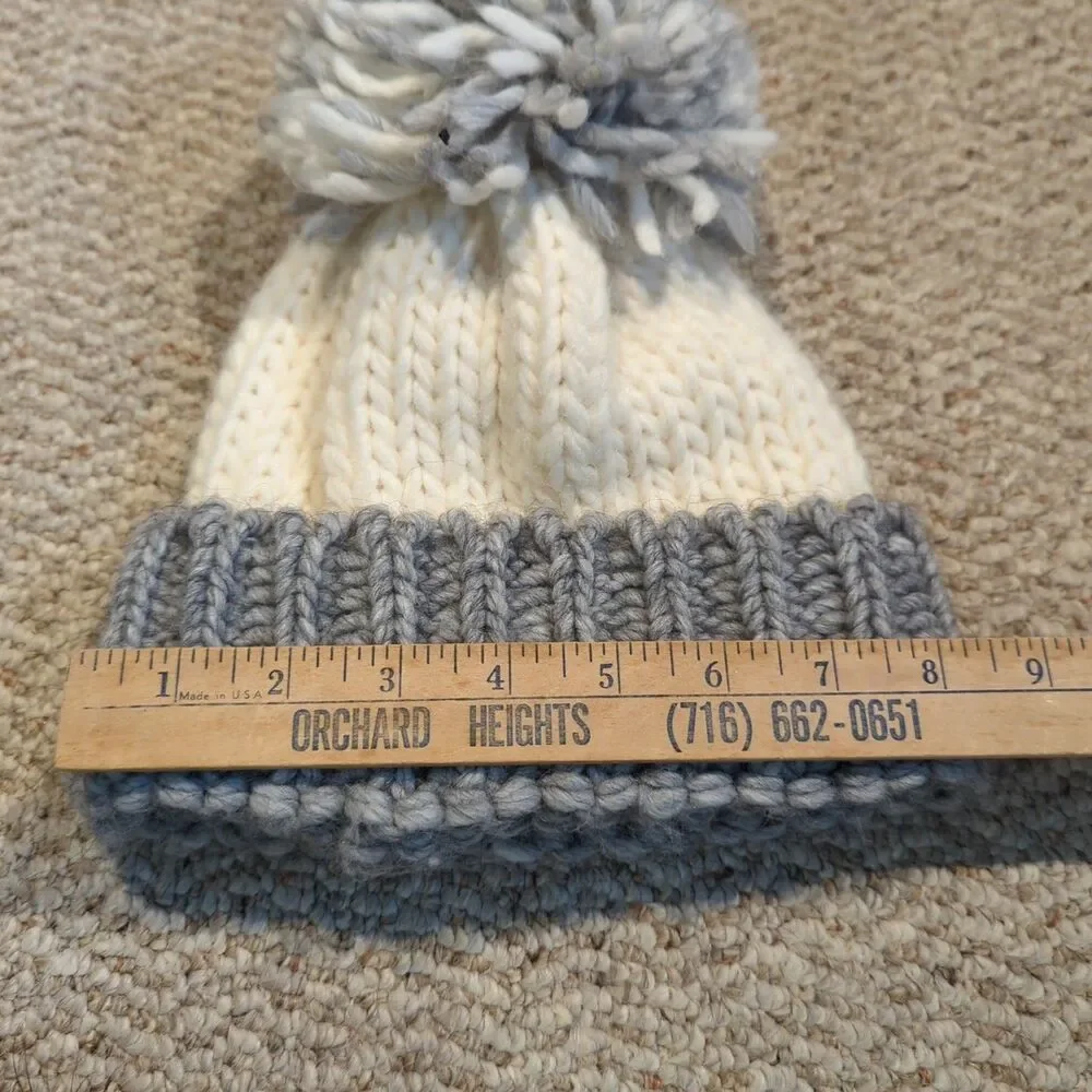 Gelso Bianco Winter Hat Beige Gray Wool Alpaca Blend Pom Pom Winter Snow